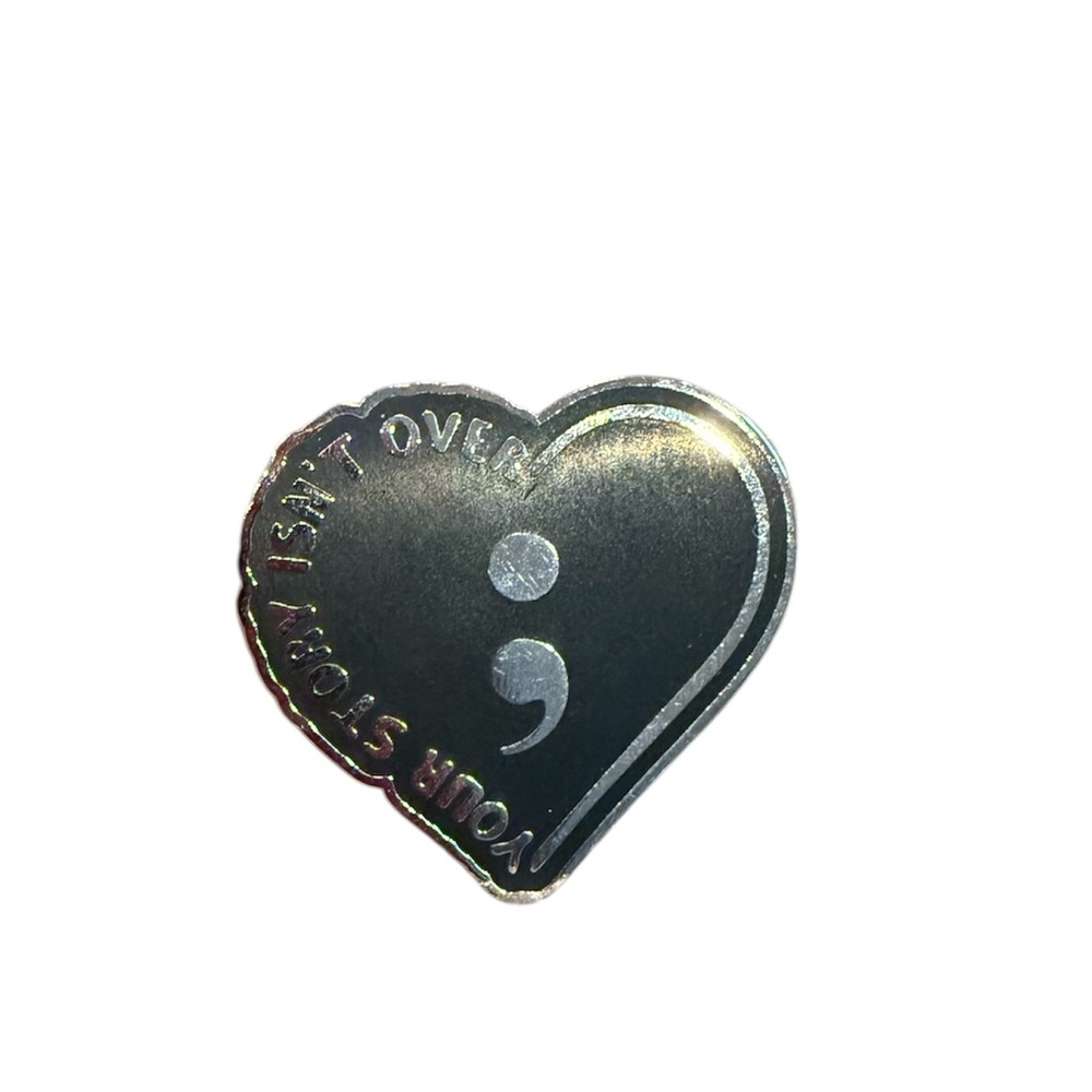 ☮️NEW Black Semicolon Heart Enamel Pin – Mental Health